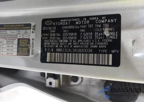 2019 Hyundai Tucson Sel из США, поврежденный, VIN KM8J3CAL5KU930036